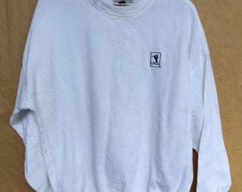 Bluza z okrągłym dekoltem z kolekcji Vintage LPGA | Biała | Średnia | Golfowa | Retro | Seersucker | Bluza z kapturem | Luźny sweter