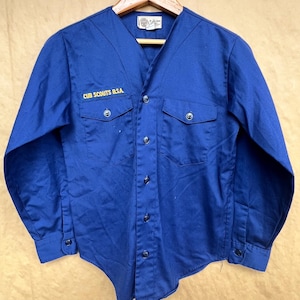 Vintage 1970s Cub Scouts BSA Uniform Shirt | Navy Blue Long Sleeve | Youth Size XL | Retro Boy Scouts Memorabilia