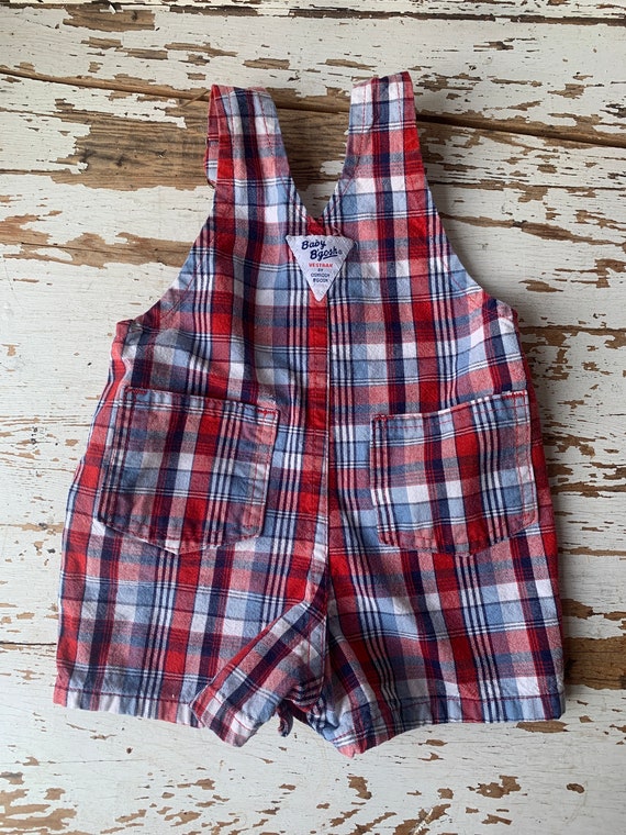 Vintage OshKosh Overalls - Plaid Shorty Dungaree … - image 2