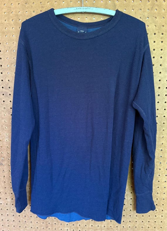 Vintage Duofold Thermal Long John Shirt Navy Blue Made in USA Large