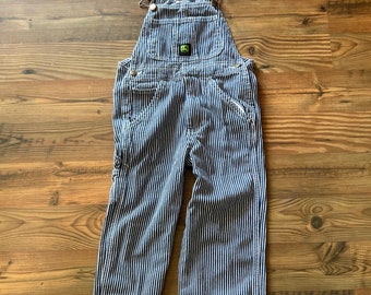 Vintage  Hickory Stripe Dungarees - John Deere Overalls Striped Bib and Braces- Size 6 Youth