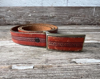 Vintage Thin Leather Belt with Leather Buckle Size 32 Bohemian Accessories
