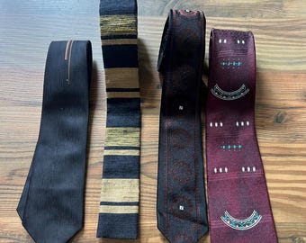 Vintage 1940’s Raw Silk Neckties - Lot Of 4 Brown Patterned Ties