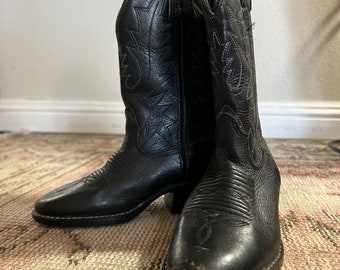 Vintage Schwarz Leder Cowboy Boots -Größe 8D Acme Kleinkind Stiefel