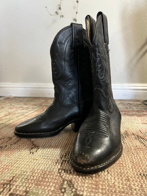 Vintage Black Leather Children’s Cowboy Boots -Siz