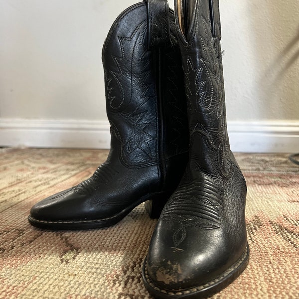 Vintage Black Leather Children’s Cowboy Boots -Size 8D Acme Toddler Boots