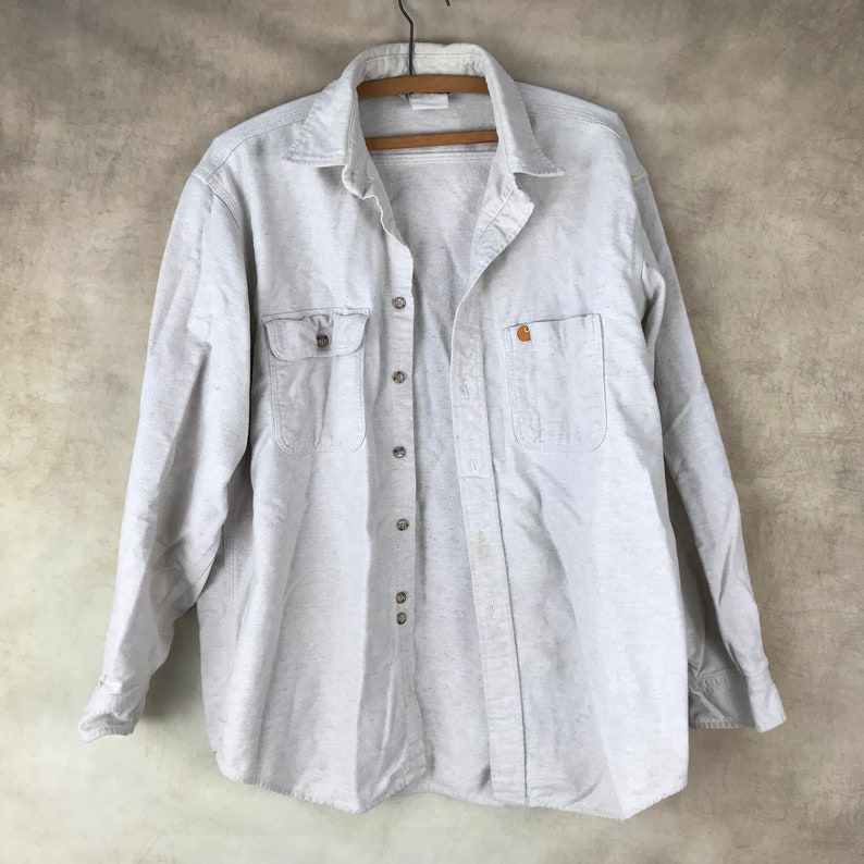 Vintage Beige Button Up Shirt Size Large Flannel Button Up Brown Button down Denim khaki XL Hipster Tan