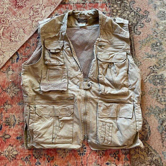 Vintage Cargo Vest Size XL Extra Large Safari Khaki Vest Hunting