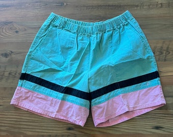 Vintage Striped Board Shorts- 6 1/2” Inseam  - Pastel Stubbies Cotton Swim Shorts - Size 32