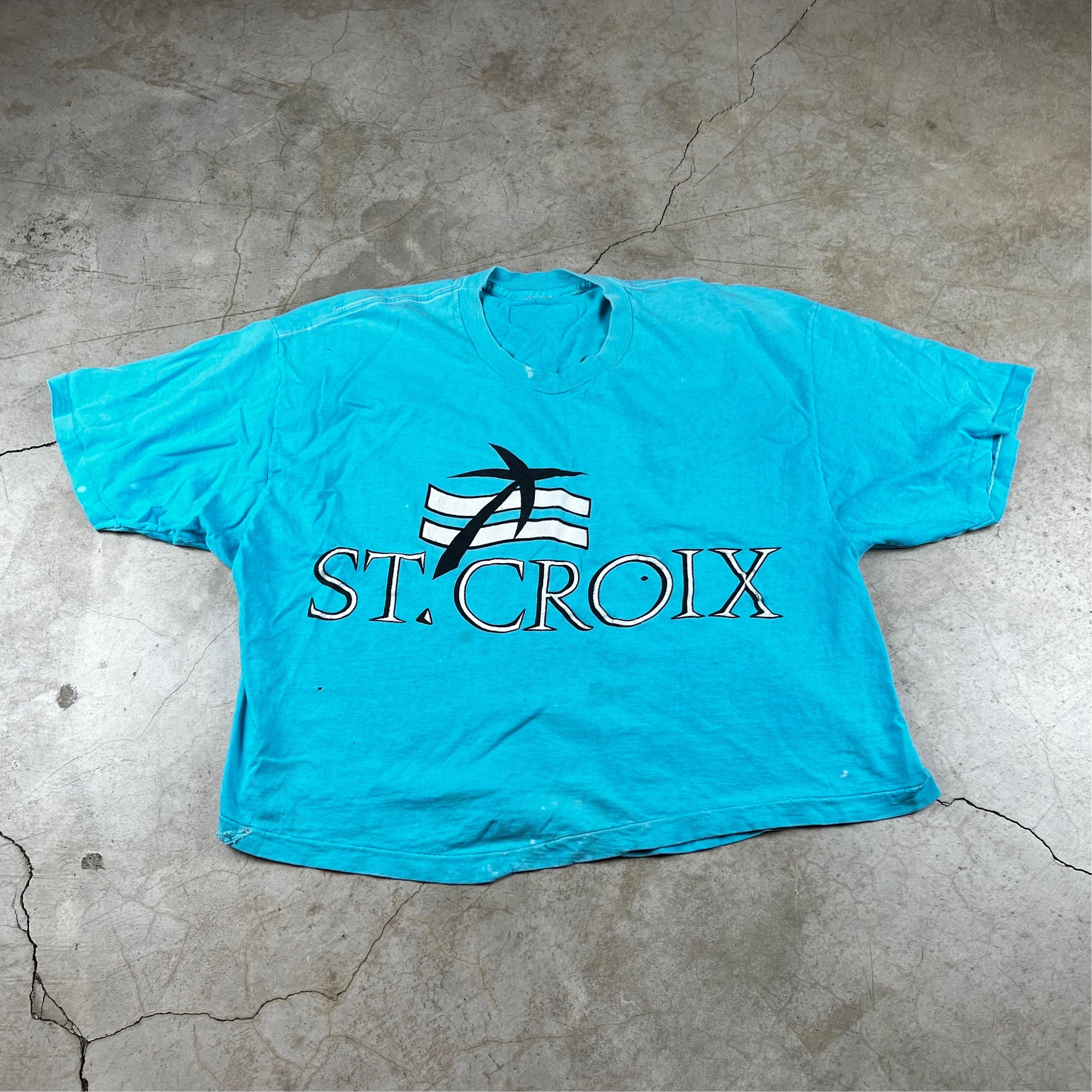Vintage Cropped St. Croix Tee - Large - Blue - Black - Retro - 1990's - 90's - Short Sleeve
