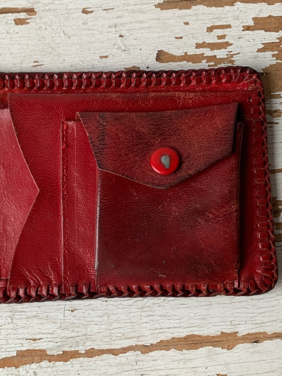 Red Leather Wallet - Vintage Bi Fold Wallet- Unis… - image 5