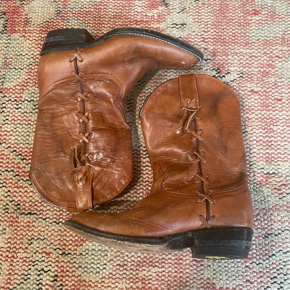 Vintage Brown Leather Children’s Cowboy Boots - S… - image 1