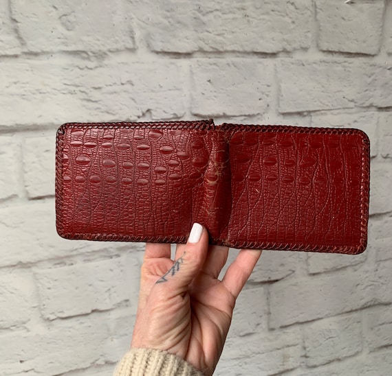 Red Leather Wallet - Vintage Bi Fold Wallet- Unis… - image 6