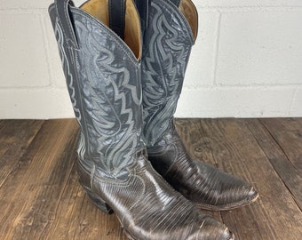 Vintage Justin Boots - Leather Gray - Brown - Lizard - Men’s Size 10 D -  Stacked Heel Boots - Cowboy - Cowgirl