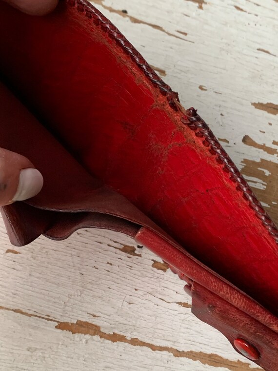 Red Leather Wallet - Vintage Bi Fold Wallet- Unis… - image 7