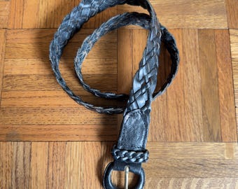 Vintage 90s Black Braided Leather Belt | Boho | Western | Woven Belt |