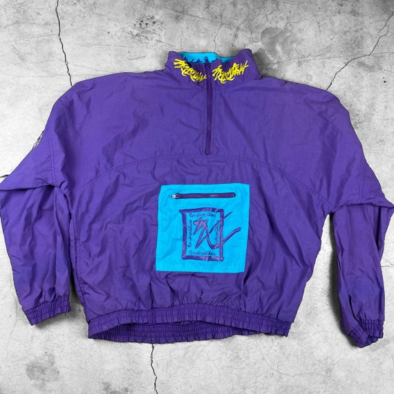 Vintage Purple and Yellow Windbreaker - Size L - … - image 1