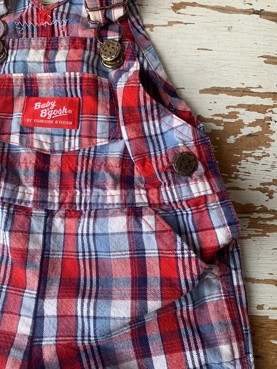 Vintage OshKosh Overalls - Plaid Shorty Dungaree … - image 3