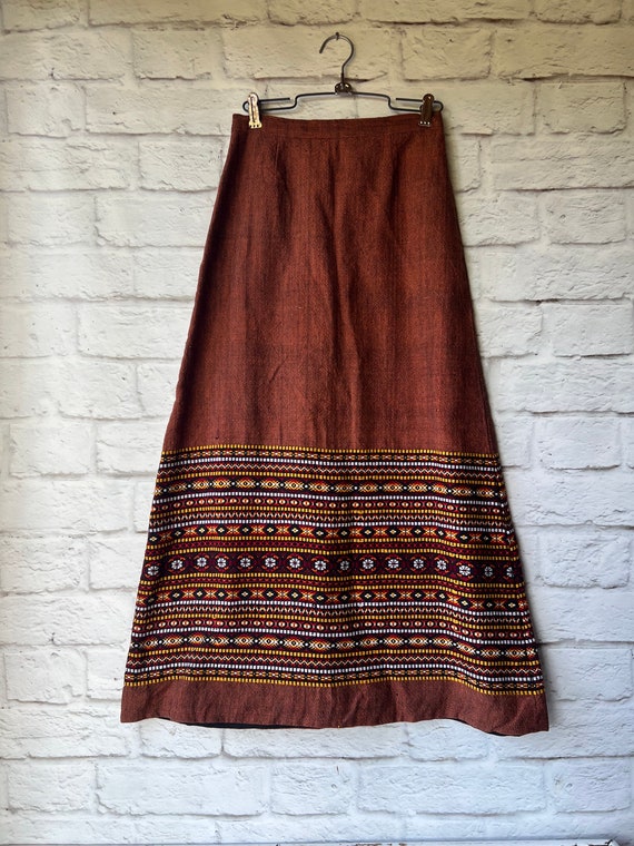 BOHO Vintage Maxi Skirt - Size XS Sarape Style Han