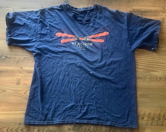Vintage Mt Bachelor T Shirt - Blue Heavily Ripped Vintage Graphic Tee