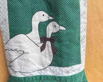 Vintage Country Geese Full Bib Apron | Green Polka Dot | Goose