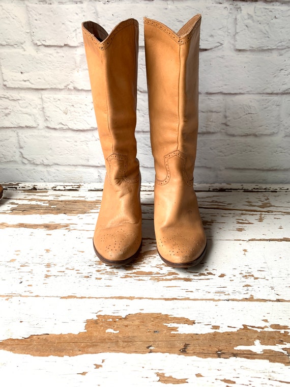 Vintage  Leather Boots - Woman’s Tan  Cowboy Boot… - image 5