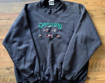 Vintage Oregon Drop Sleeve Pullover- Black Boxy Sweatshirt- Size XL Tulex USA
