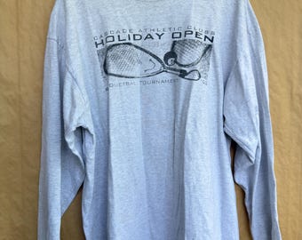 Vintage 2002 Cascade Athletic Clubs Tee | Holiday Open Racquetball | Long Sleeve Shirt Grey | Size XL Y2K Sports | Graphic Tee