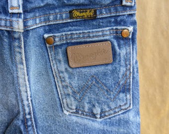 Vintage Wrangler Kids Jeans | Size 6 Slim | Western | Cowboy | Blue Denim | Distressed Straight Leg |