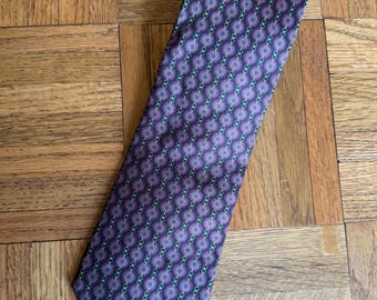 Vintage Christian Dior Monsieur Silk Tie | Purple Geometric | Medallion Print | Italy