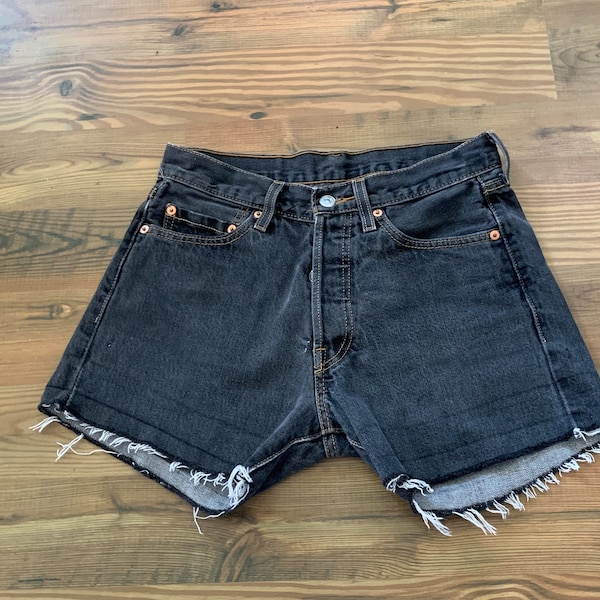 Vintage Levi's 501 Button Fly  Cut Offs Black Denim Shorts Size 29” Waist