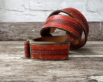 Vintage  Leather Belt with Leather Buckle Size 32 Bohemian Accessories
