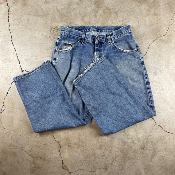Vintage Size 32 Lee Frayed Hem Jeans Trashed Deni… - image 1