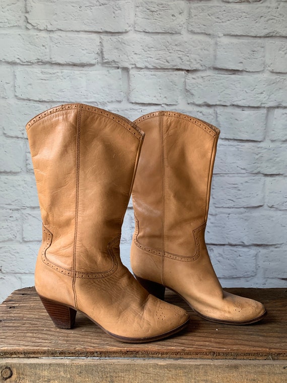 Vintage  Leather Boots - Woman’s Tan  Cowboy Boot… - image 1