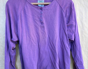Vintage Laura Ashley Purple Henley Top |Medium | Y2K Pastel Purple | Long Sleeve Button Up Shirt | Cotton Knit | Cottagecore