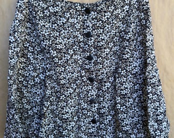 Vintage 90s Ditsy Floral Mini Skirt | Size Small | Compagnie Internationale EXPRESS | Black & White