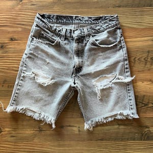 Vintage Gray Levi&#39;s Cut Off Denim Shorts: Ripped Orange Tab Jean Shorts