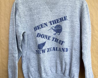 Vintage New Zealand Sweatshirt Grey Crewneck Small | Been There Done That Kiwi Bird Graphic Pullover | Retro Travel Souvenir