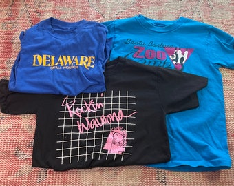 Vintage Children’s Shirts Collection - Size 6/7 (Delaware, Santa Barbara Zoo, Camp Tee) - Short Sleeve - Black - Blue - Pink