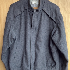 Chaqueta bomber vintage de mezcla de lana gris de la marca Crocodile / Abrigo retro minimalista con cremallera completa / Grande