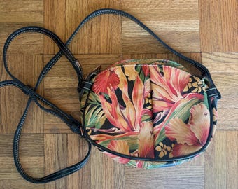 Vintage Patricia Nash Chania Round Crossbody Bag | Cuban Tropical Paradise Floral Leather