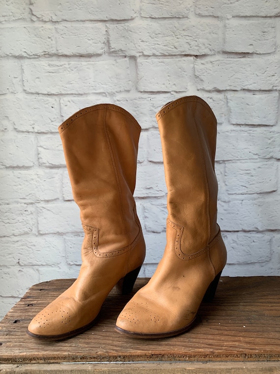 Vintage  Leather Boots - Woman’s Tan  Cowboy Boot… - image 4
