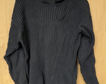 Vintage 90s GAP Ribbed Knit Sweater | Black Oversized | Distressed Crewneck | Size M | Grunge | Fraying