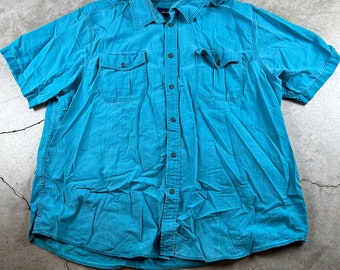 Vintage Short Sleeve Bright Blue Button Up - XXL - Safari- Buttom Down -