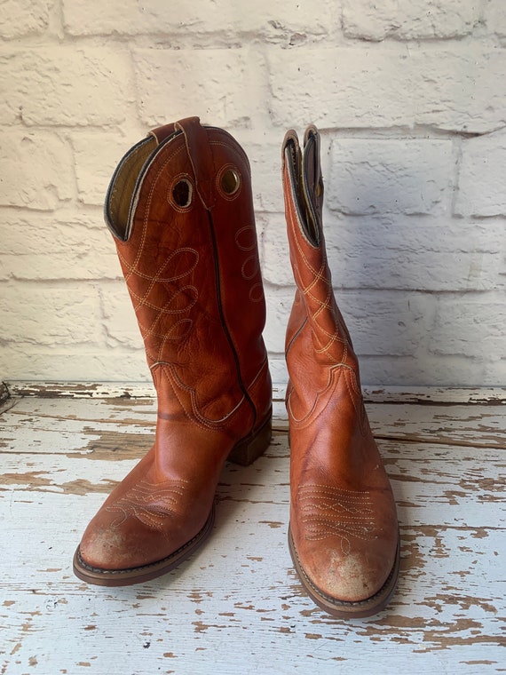 Vintage Wrangler Cowboy Boots - Brown  Cowgirl Bo… - image 1