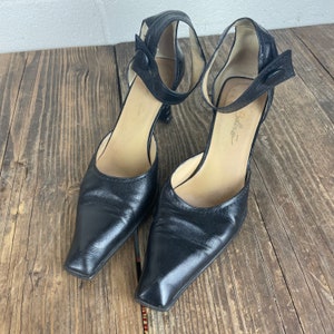 Escarpins vintage en cuir noir à bout carré - Taille 40 - 9,5 pour femmes - Rétro -