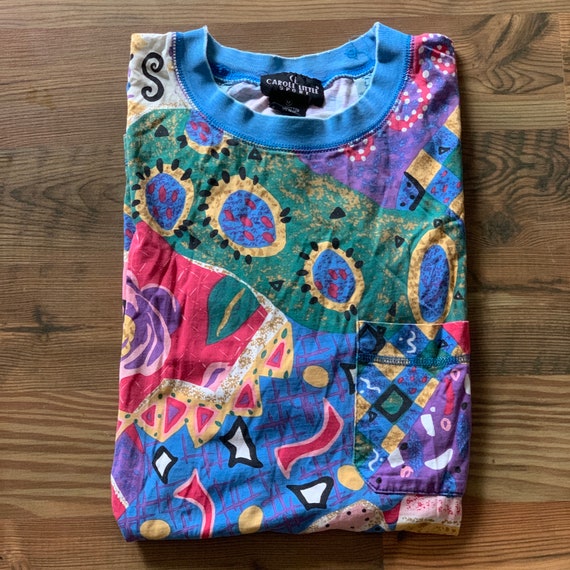 Vintage Allover Print Pocket T Shirt -  Geometric… - image 2