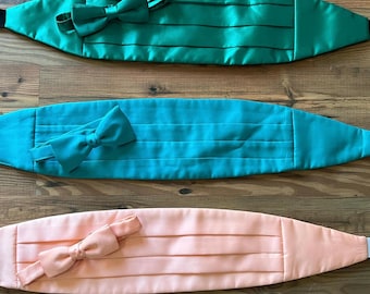 Vintage Satin Cumberbund and Bow Tie Set-  1990’s Prom Wedding Costume - Former Rental Stock