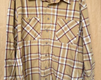 Vintage 90s John Blair Plaid Flannel Shirt | Jacket Mens | 2XL | Tan Burgundy | Gorpcore Grunge