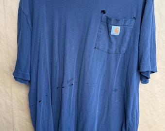 Carhartt Distressed Short Sleeve Shirt | Navy Blue | Size XL | Destroyed | Worn | Distressed